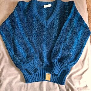NEW 1970s Charming Shoppes Fashion Bug Sweater Blue Stripe Size L 100% Acrylic